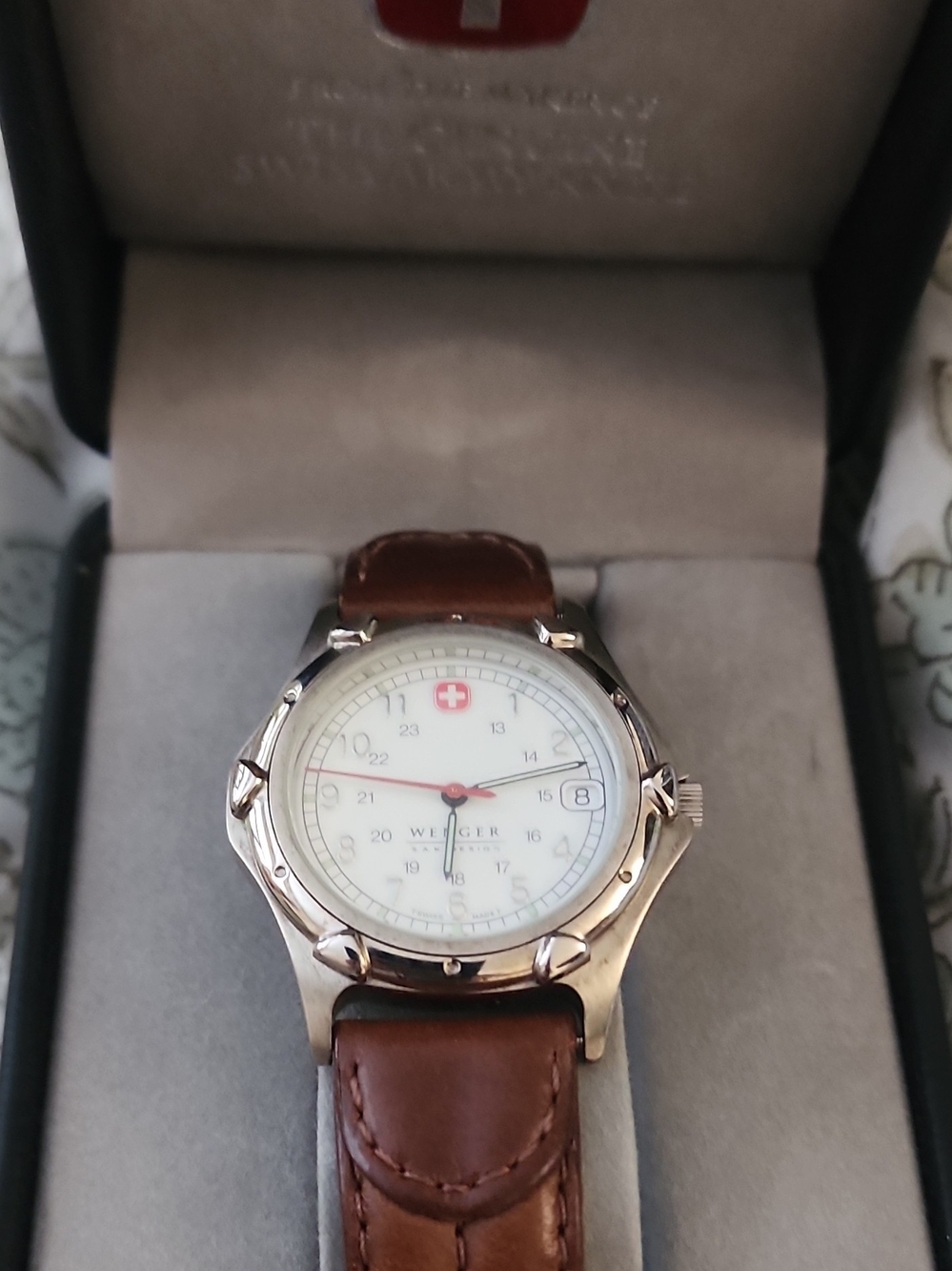 Wenger Brown Leather Strap Watch with White Dial